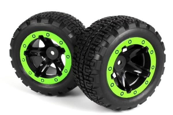 BLACKZON Slyder ST Wheels/Tires Assembled (Black/Green) in de groep SPEELGOED, KINDER- & BABYPRODUCTEN / Op afstand bestuurbaar / Reserveonderdelen & Extra accessoires / Blackzon bij TP E-commerce Nordic AB (C30768)