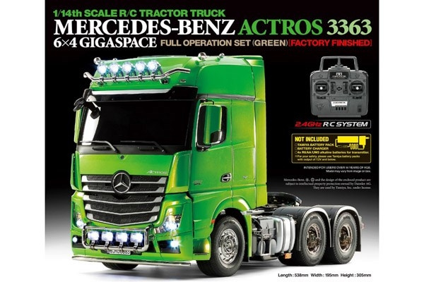 TAMIYA 1:14 R/C Full Option - Actros 3363 Green in de groep SPEELGOED, KINDER- & BABYPRODUCTEN / Op afstand bestuurbaar / Afstand bestuurbare auto\'s bij TP E-commerce Nordic AB (C31517)