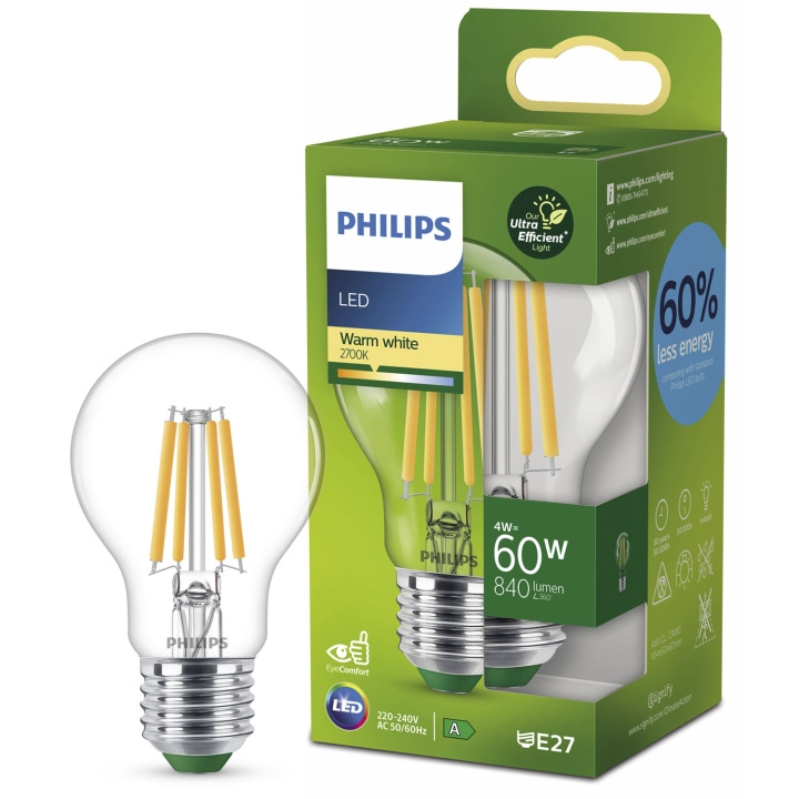 Philips LED E27 Normal 4W (60W) Klar 840lm 2700K Energiklass A in de groep HOME ELECTRONICS / Verlichting / LED-lampen bij TP E-commerce Nordic AB (C33744)