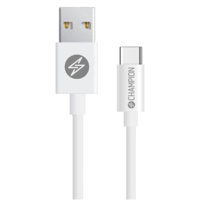 Champion USB-A till USB-C Kabel 1m Vit in de groep SMARTPHONE & TABLETS / Opladers & Kabels / Kabels / Kabels Type C bij TP E-commerce Nordic AB (C35383)