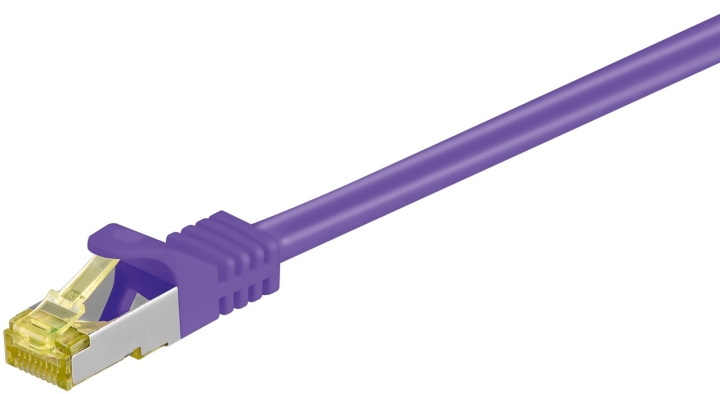 Goobay RJ45 netwerkkabel S/FTP (PiMF), 500 MHz, met CAT 7 ruwe kabel, paars, 0,25 m LSZH halogeenvrije kabelmantel, koper, RJ45-connector (CAT 6A) in de groep COMPUTERS & RANDAPPARATUUR / Computerkabels / Netwerkkabels / Cat7 bij TP E-commerce Nordic AB (C39450)