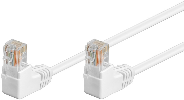 Goobay CAT 5e netwerkkabel 2x 90° haaks, U/UTP, wit, 0,25 m met koper beklede aluminium geleider (CCA), 2x RJ45-stekker 90° (8P8C) in de groep COMPUTERS & RANDAPPARATUUR / Computerkabels / Netwerkkabels / Cat5e bij TP E-commerce Nordic AB (C40002)