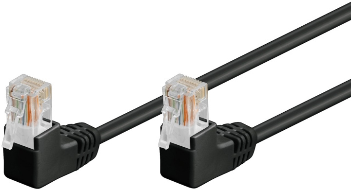 Goobay CAT 5e netwerkkabel 2x 90° haaks, U/UTP, zwart, 5 m met koper beklede aluminium geleider (CCA), 2x RJ45-stekker 90° (8P8C) in de groep COMPUTERS & RANDAPPARATUUR / Computerkabels / Netwerkkabels / Cat5e bij TP E-commerce Nordic AB (C40020)