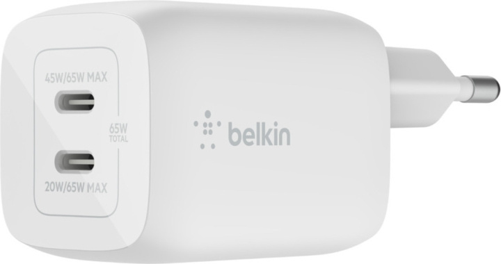 Belkin Boost Charge Pro Dual Port USB-C GaN 65 W PD 3.0 -verkkovirtalaturi, valkoinen in de groep SMARTPHONE & TABLETS / Opladers & Kabels / Wandoplader / Wandoplader Type C bij TP E-commerce Nordic AB (C44535)