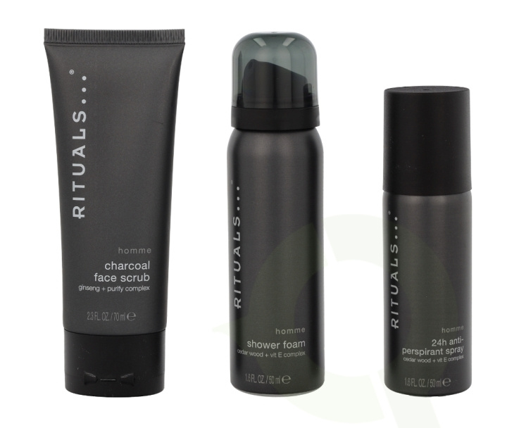 Rituals Homme Trial Set 170 ml 24H Anti-Perspirant Spray 50ml/Charcoal Face Scrub 70ml/Shower Foam 50ml in de groep BEAUTY & HEALTH / Cadeausets / Cadeausets voor hem bij TP E-commerce Nordic AB (C47634)