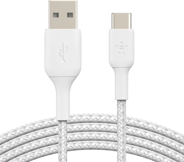 Belkin BOOST CHARGE™ USB-A - USB-C-kabel flätad, 3m, vit in de groep COMPUTERS & RANDAPPARATUUR / Computerkabels / USB / USB-C bij TP E-commerce Nordic AB (C57677)