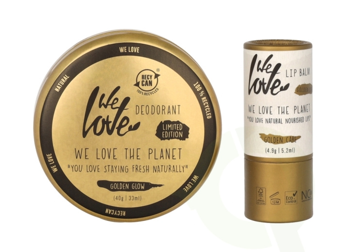 We Love The Planet Set 44.9 g Golden Glow Deodorant Tin 40gr/Velvet Care Vegan Lip Balm 4,9gr in de groep BEAUTY & HEALTH / Cadeausets / Cadeausets voor haar bij TP E-commerce Nordic AB (C58715)