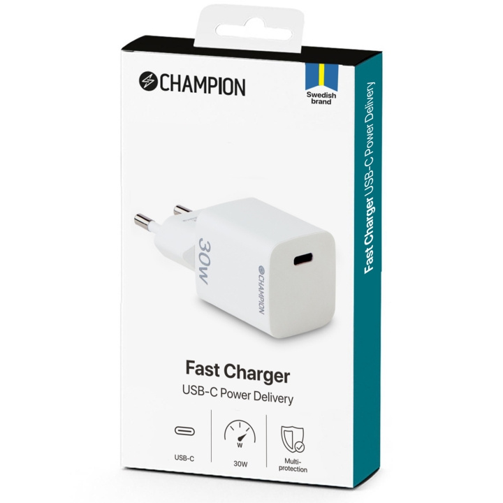 Champion Laddare 30W PD Vit in de groep SMARTPHONE & TABLETS / Opladers & Kabels / Wandoplader / Wandoplader Type C bij TP E-commerce Nordic AB (C60261)