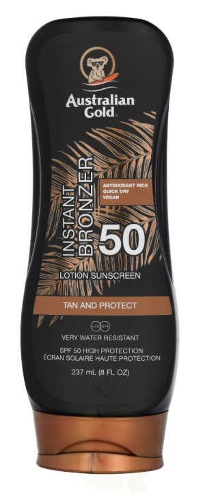 Australian Gold Instant Bronzer Lotion Sunscreen SPF50 237 ml in de groep BEAUTY & HEALTH / Huidsverzorging / Zonnebank / Zonnebescherming bij TP E-commerce Nordic AB (C64355)