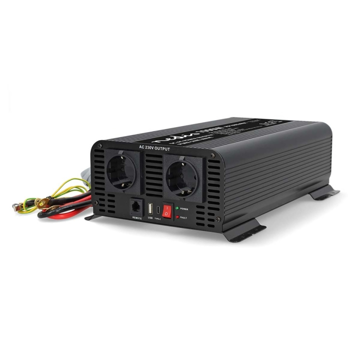 Nedis Omvormer Pure Sinusgolf | Ingangsvoltage: 24 V DC | Apparaat stroomoutput: Type F (CEE 7/3) / USB-A / USB-C™ | 230 V AC 50 Hz | 1000 W | Piekvermogen: 2000 W | Screw Terminal | Zuivere Sinusgolf | Zekering | Zwart in de groep HUISHOUDEN & TUIN / Elektriciteit & Verlichting / Spanning converters bij TP E-commerce Nordic AB (C64460)