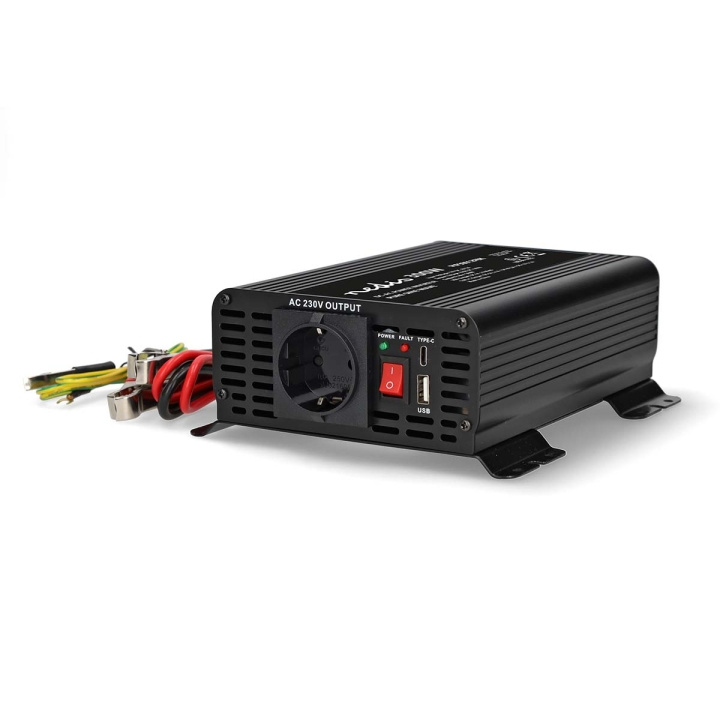 Nedis Omvormer Pure Sinusgolf | Ingangsvoltage: 12 V DC | Apparaat stroomoutput: Type F (CEE 7/3) / USB-A / USB-C™ | 230 V AC 50 Hz | 300 W | Piekvermogen: 600 W | Screw Terminal | Zuivere Sinusgolf | Zekering | Zwart in de groep HUISHOUDEN & TUIN / Elektriciteit & Verlichting / Spanning converters bij TP E-commerce Nordic AB (C64463)