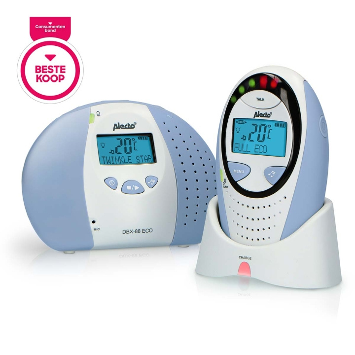 Alecto DBX-88 ECO Full Eco DECT babyfoon met display wit/blauw in de groep SPEELGOED, KINDER- & BABYPRODUCTEN / Kinderveiligheid / Babyphones bij TP E-commerce Nordic AB (C64470)