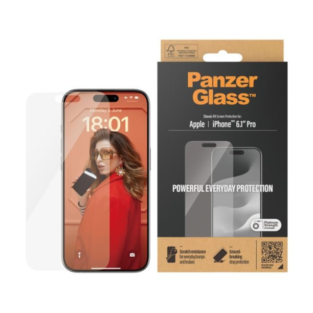 PanzerGlass Screen Protector Apple iPhone 15 Pro | Classic Fit in de groep SMARTPHONE & TABLETS / Mobielbescherming / Apple / iPhone 15 bij TP E-commerce Nordic AB (C65906)