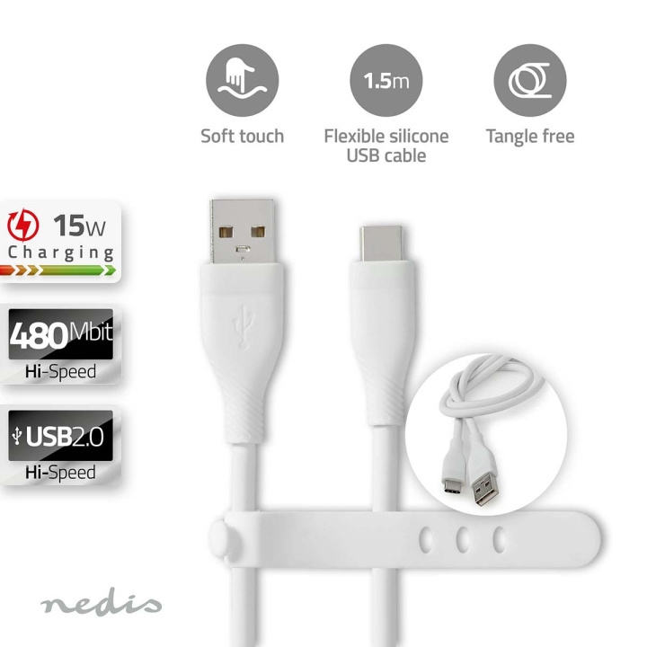 Nedis USB-Kabel | USB 2.0 | USB-A Male | USB-C™ Male | 15 W | 480 Mbps | Vernikkeld | 1.50 m | Rond | Silicone | Wit | Doos in de groep COMPUTERS & RANDAPPARATUUR / Computerkabels / USB / USB-C bij TP E-commerce Nordic AB (C66095)