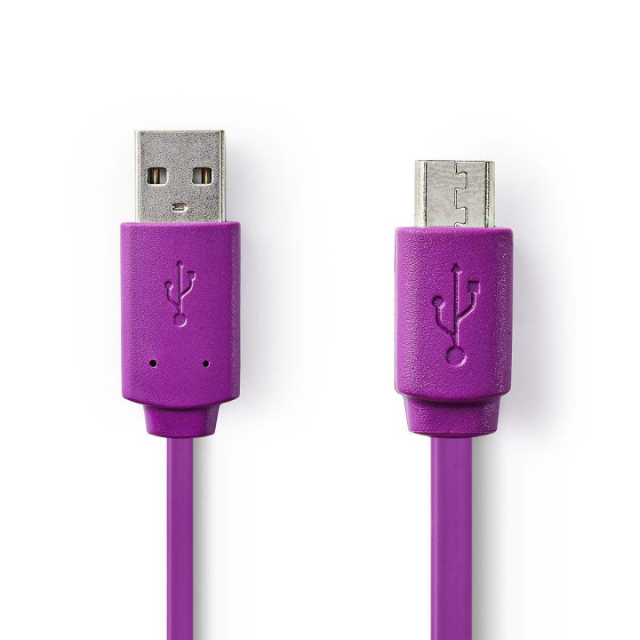 Nedis USB-Kabel | USB 2.0 | USB-A Male | USB Micro-B Male | 2.5 W | 480 Mbps | Vernikkeld | 1.00 m | Plat | PVC | Violet | Polybag in de groep SMARTPHONE & TABLETS / Opladers & Kabels / Kabels / Kabels microUSB bij TP E-commerce Nordic AB (C66154)