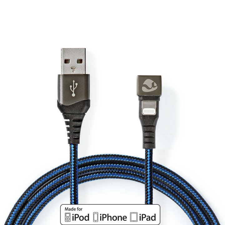 Nedis USB-Kabel | USB 2.0 | Apple Lightning 8-Pins | USB-A Male | 12 W | 480 Mbps | Vernikkeld | 1.00 m | Rond | Gevlochten / Nylon | Blauw / Zwart | Cover Window Box in de groep SMARTPHONE & TABLETS / Opladers & Kabels / Kabels / Kabels Lightning bij TP E-commerce Nordic AB (C66176)