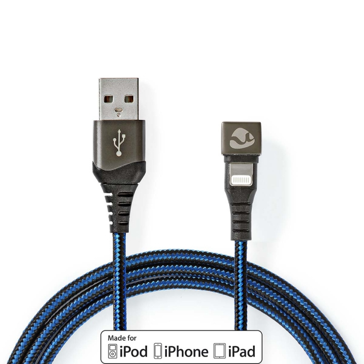 Nedis USB-Kabel | USB 2.0 | Apple Lightning 8-Pins | USB-A Male | 12 W | 480 Mbps | Vernikkeld | 2.00 m | Rond | Gevlochten / Nylon | Blauw / Zwart | Cover Window Box in de groep SMARTPHONE & TABLETS / Opladers & Kabels / Kabels / Kabels Lightning bij TP E-commerce Nordic AB (C66177)