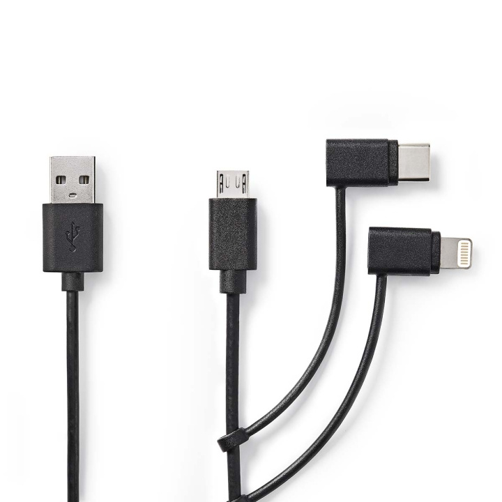 Nedis 3-in-1-Kabel | USB 2.0 | USB-A Male | Apple Lightning 8-Pins / USB Micro-B Male / USB-C™ Male | 480 Mbps | 1.00 m | Vernikkeld | Rond | PVC | Zwart | Label in de groep COMPUTERS & RANDAPPARATUUR / Computerkabels / USB / USB-C bij TP E-commerce Nordic AB (C66666)