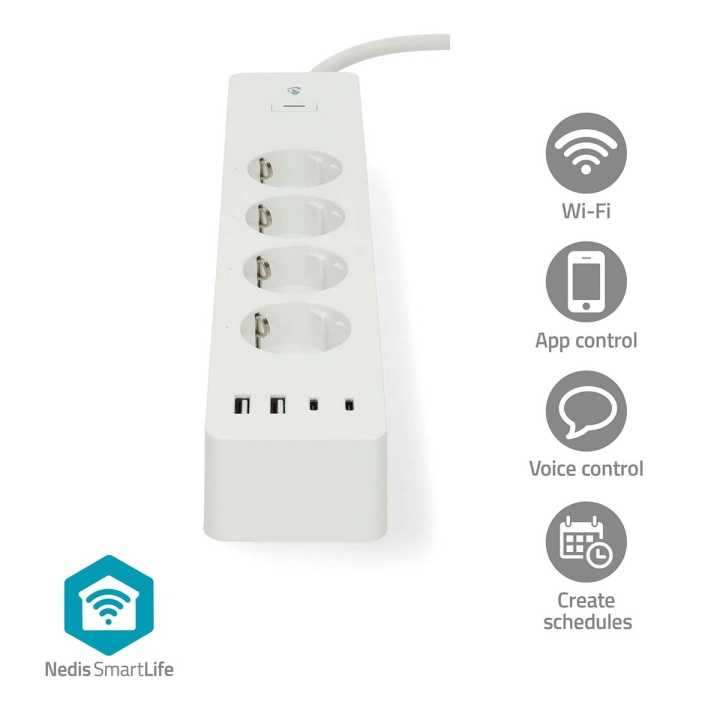 Nedis SmartLife Stekkerdoos | Wi-Fi | Hybrid (CEE 7/7) / USB-A / USB-C™ | 16 A | 3680 W | 2.00 m | 0 - 55 °C | Android™ / IOS | Wit in de groep HUISHOUDEN & TUIN / Elektriciteit & Verlichting / Stekkerblokken bij TP E-commerce Nordic AB (C66695)