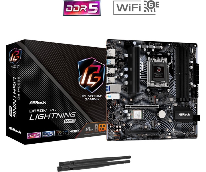 ASRock B650M PG Lightning WiFi Motherboard Micro ATX AM5 Socket DDR5 in de groep COMPUTERS & RANDAPPARATUUR / Computeronderdelen / Moederbord bij TP E-commerce Nordic AB (C67011)