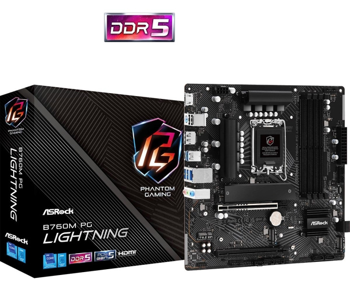 ASRock B760M PG LIGHTNING Micro-ATX LGA1700 Intel B760 in de groep COMPUTERS & RANDAPPARATUUR / Computeronderdelen / Moederbord bij TP E-commerce Nordic AB (C67059)