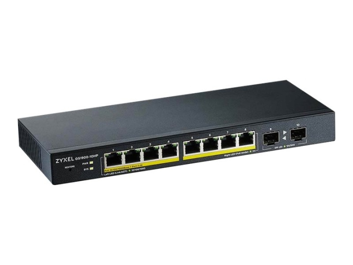 ZyXEL GS1900-10HP Switch 8-port Gigabit PoE+ in de groep COMPUTERS & RANDAPPARATUUR / Netwerk / Schakelaars / 10/100/1000Mbps bij TP E-commerce Nordic AB (C67117)