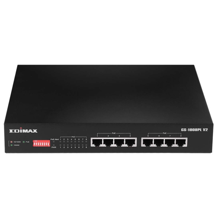 Edimax Lange afstand 8-poorts Gigabit Ethernet PoE+-switch met DIP-switch in de groep COMPUTERS & RANDAPPARATUUR / Netwerk / Schakelaars bij TP E-commerce Nordic AB (C67601)