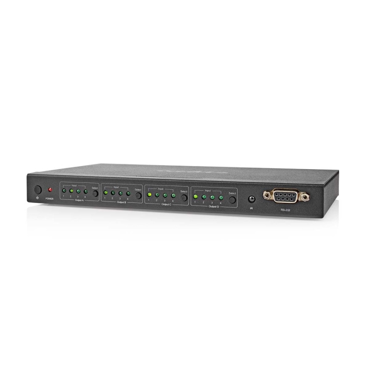 Nedis HDMI™ Matrix-Switch | 4 x 4-Poorts poort(en) | DC Power / 1x RS232 / 4x HDMI™ Input | 4x HDMI™ Output | 4K@60Hz | 18 Gbps | Afstandbestuurbaar | Metaal | Zwart in de groep HOME ELECTRONICS / Kabels & Adapters / HDMI / Adapters bij TP E-commerce Nordic AB (C67620)