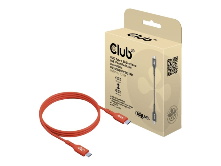 Club 3D USB 2.0 USB Type-C-kabel 1m Röd in de groep COMPUTERS & RANDAPPARATUUR / Computerkabels / USB / USB-C bij TP E-commerce Nordic AB (C67850)