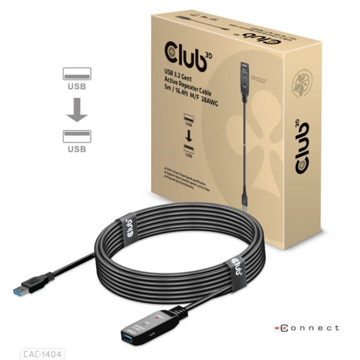 Club 3D USB 3.2 Gen1 Active Repeater Cable 5m M/F 28AWG in de groep HUISHOUDEN & TUIN / Elektriciteit & Verlichting / Verlengkabels bij TP E-commerce Nordic AB (C67905)