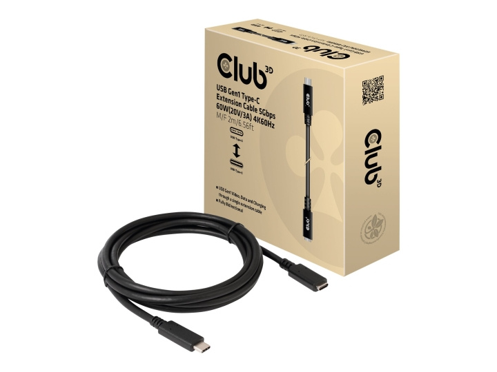 Club 3D USB Type-C förlängningskabel 2m Svart in de groep HUISHOUDEN & TUIN / Elektriciteit & Verlichting / Verlengkabels bij TP E-commerce Nordic AB (C67925)