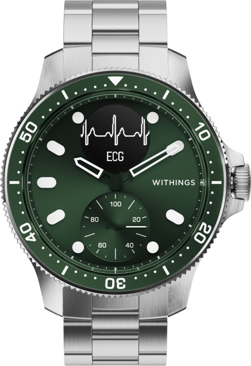 Withings Scanwatch Horizon hybride horloge, 43 mm, zilver / groen in de groep SPORT, VRIJE TIJD & HOBBY / Smartwatch & Activiteitsmeters / Smartwatches bij TP E-commerce Nordic AB (C68013)