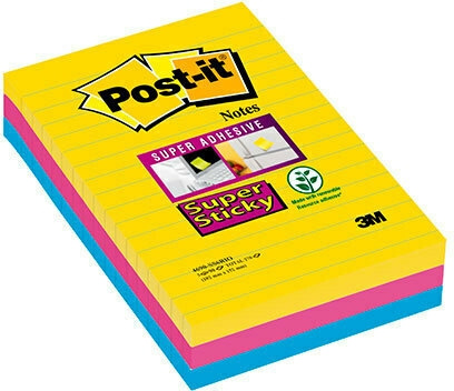 3M Post-it Super Sticky berichtsticker, gelinieerd, 101 x 152 mm. 3st in de groep HUISHOUDEN & TUIN / Kantoormateriaal / Papier & Blokken bij TP E-commerce Nordic AB (C68148)