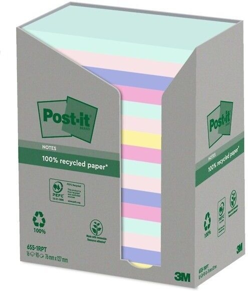 3M Post-it Nature Eko Z-notes, 76x127mm, 16 x 100 stuks, geassorteerde kleuren in de groep HUISHOUDEN & TUIN / Kantoormateriaal / Papier & Blokken bij TP E-commerce Nordic AB (C68159)