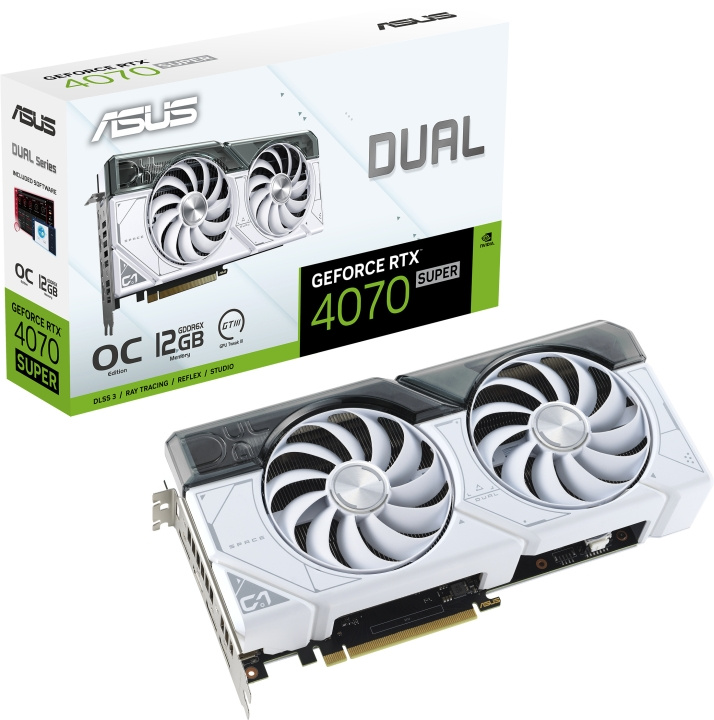 ASUS GeForce DUAL-RTX4070S-O12G-WHITE videokaart, wit in de groep COMPUTERS & RANDAPPARATUUR / Computeronderdelen / Grafische kaart bij TP E-commerce Nordic AB (C68538)