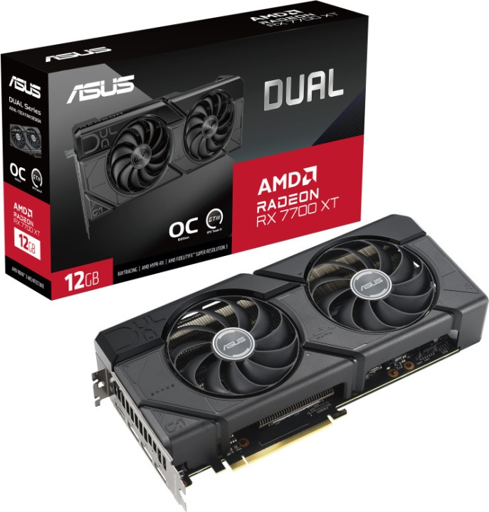 ASUS AMD Radeon DUAL-RX7700XT-O12G videokaart in de groep COMPUTERS & RANDAPPARATUUR / Computeronderdelen / Grafische kaart bij TP E-commerce Nordic AB (C68620)