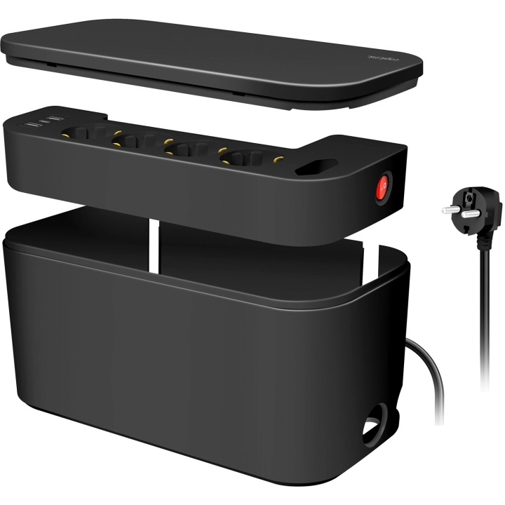 LogiLink Cable box - Kabelgömma med grenuttag + USB-A/USB-C-laddning Svart in de groep HOME ELECTRONICS / Kabels & Adapters / Kabelbeheer bij TP E-commerce Nordic AB (C68805)