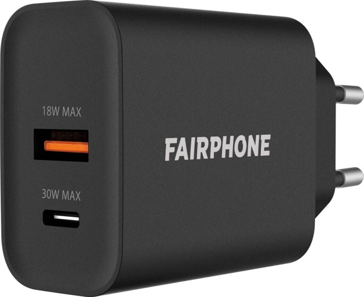 Fairphone USB-A 30 W lichtnetlader, zwart in de groep SMARTPHONE & TABLETS / Opladers & Kabels / Wandoplader / Wandoplader Type C bij TP E-commerce Nordic AB (C69060)