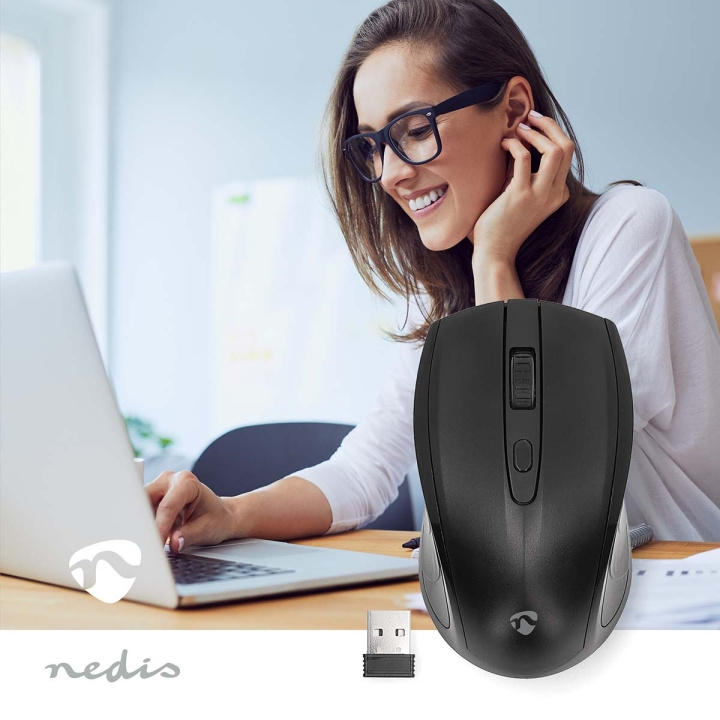 Nedis Muis | Draadloos | 800 / 1200 / 1600 dpi | Instelbare DPI | Aantal knoppen: 4 | Tweehandig in de groep COMPUTERS & RANDAPPARATUUR / Muizen en toetsenborden / Muizen / Draadloos bij TP E-commerce Nordic AB (C69697)