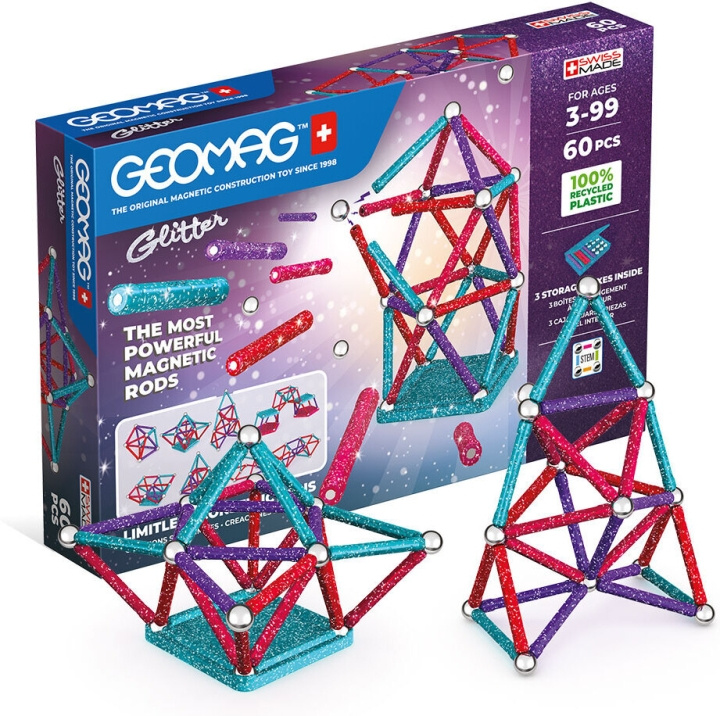 Geomag Glitter gerecyclede magnetische bouwset, 60 stuks in de groep SPEELGOED, KINDER- & BABYPRODUCTEN / Speelgoed / Bouwspeelgoed / Geomag bij TP E-commerce Nordic AB (C69959)