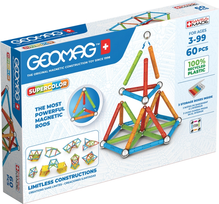 Geomag Supercolor Panels Gerecycled magnetische bouwset, 60 stuks in de groep SPEELGOED, KINDER- & BABYPRODUCTEN / Speelgoed / Bouwspeelgoed / Geomag bij TP E-commerce Nordic AB (C69960)