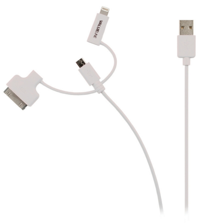 Valueline 3-in-1 Data en Oplaadkabel USB A Male - Micro-B Male 1.00 m Wit in de groep SMARTPHONE & TABLETS / Opladers & Kabels / Kabels / Kabels microUSB bij TP E-commerce Nordic AB (C70235)