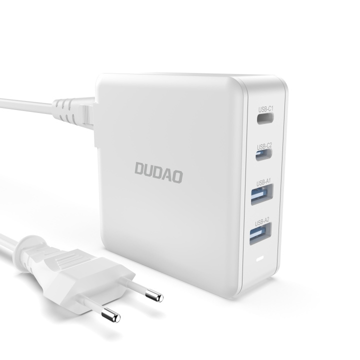 Dudao A100EU Adapter 100Watt GaN 2xUSB-C + 2xUSB-A in de groep SMARTPHONE & TABLETS / Opladers & Kabels / Wandoplader / Wandoplader Type C bij TP E-commerce Nordic AB (C70276)