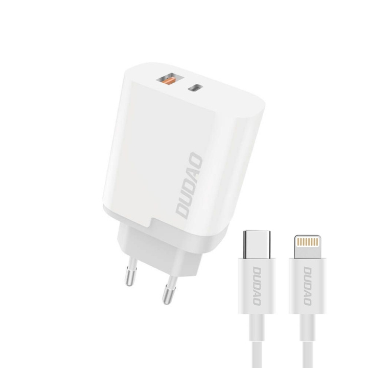 Dudao A6XSEUL Adapter 22,5Watt 1xUSB-C + 1xUSB-A (1m USB-C to Lightning cable included) in de groep SMARTPHONE & TABLETS / Opladers & Kabels / Wandoplader / Wandoplader Type C bij TP E-commerce Nordic AB (C70279)