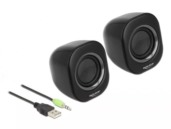 DeLOCK Mini Stereo PC Speaker with 3.5 mm stereo jack male and USB in de groep COMPUTERS & RANDAPPARATUUR / Computeraccessoires / Luidsprekers bij TP E-commerce Nordic AB (C70510)