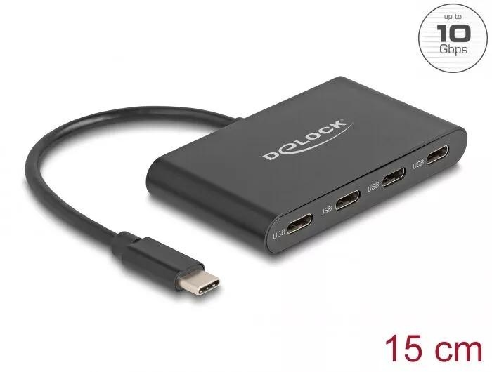 DeLOCK USB 3.2 Gen 2 USB Type-C™ Hub with 4 x USB Type-C™ female in de groep COMPUTERS & RANDAPPARATUUR / Computeraccessoires / USB-hubs bij TP E-commerce Nordic AB (C70540)