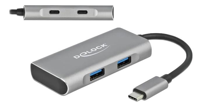 DeLOCK External USB 3.2 Gen 2 USB Type-C Hub 2 x USBA and 2 x USBC in de groep COMPUTERS & RANDAPPARATUUR / Computeraccessoires / USB-hubs bij TP E-commerce Nordic AB (C70609)