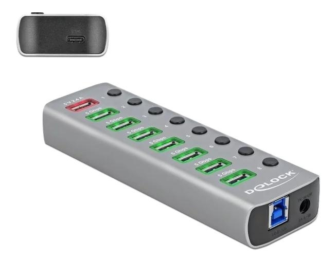 DeLOCK USB3.2 Gen1 Hub 7 Ports 1Fast Charging Port 1USBC PD 3 Port in de groep COMPUTERS & RANDAPPARATUUR / Computeraccessoires / USB-hubs bij TP E-commerce Nordic AB (C70610)