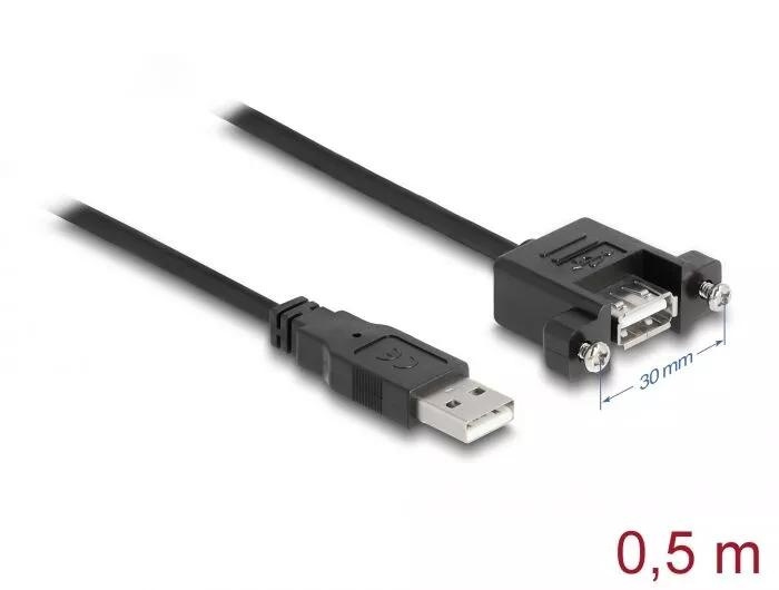 DeLOCK Cable USB 2.0 Type-A ma>USB 2.0 Type-A fe panel-mount, 0,5m in de groep COMPUTERS & RANDAPPARATUUR / Computerkabels / USB / USB-A / Kabels bij TP E-commerce Nordic AB (C70706)