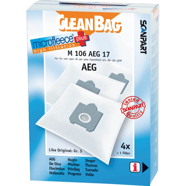 CLEANBAG Microfleece+ Dammsugarpåse AEG Gr.5 4+1 in de groep HUISHOUDEN & TUIN / Schoonmaakproducten / Stofzuigers & Accessoires / Accessoires / Stofzuigerzakken bij TP E-commerce Nordic AB (C71503)